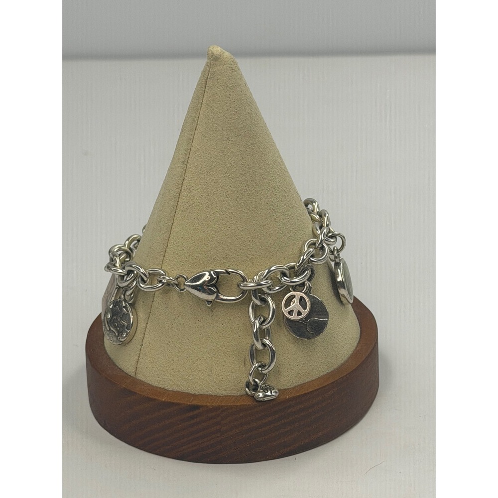 Brighton Silver Tone Love Peace Dove Heart Charm Bracelet Rolo Link Boho Hippie - Picture 3 of 7